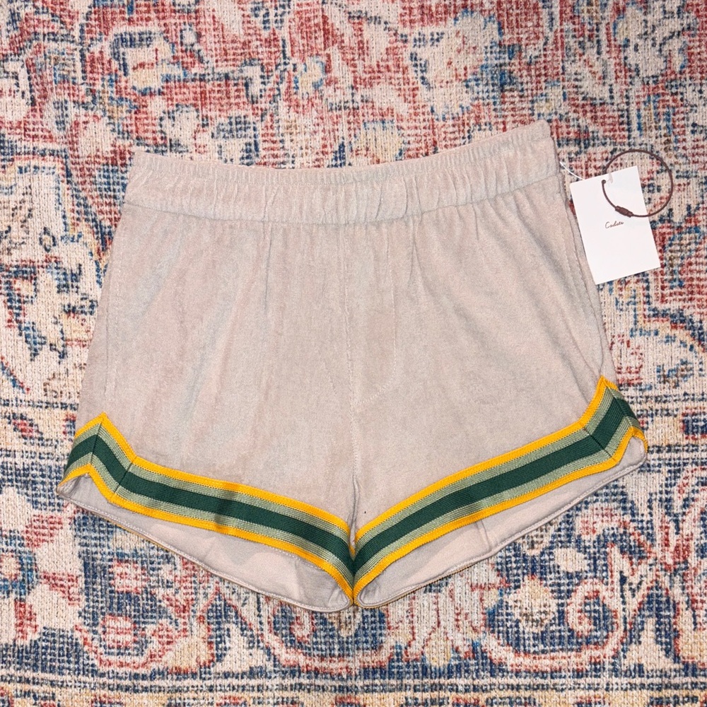 Gray Kids Shorts with Yellow and Green Stripes